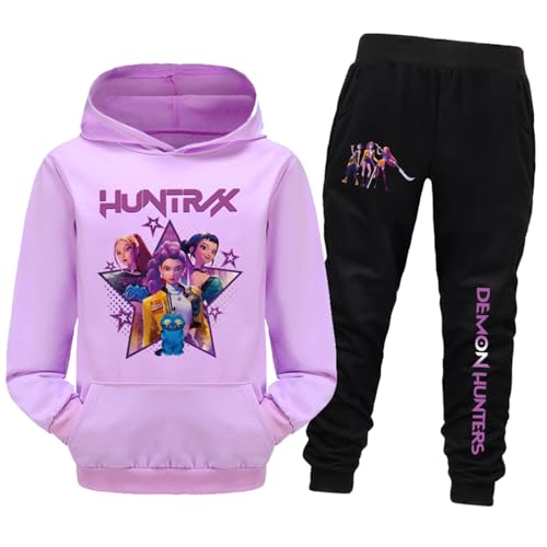 Mengmiao Huntrix KPop Huntr/x Hoodie Kinder Costume– Langarm-Sweatshirt Mira, Rumi, Zoey Druck – Streetwear Kapuzen Hontrix Pulli Pullover mit großen Taschen für Mädchen & Teenager von Generisch