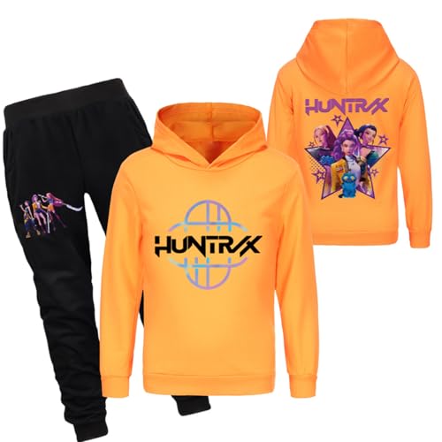 Mengmiao Huntrix KPop Huntr/x Hoodie & 2-teiliges Set für Mädchen – Kurz Geschnittener Kapuzen KPop D-De-Mon H-Hunters Pulli Kids Pullover mit Druck oder Huntr/x Hoodie+Jogginghose Streetwear von Generisch