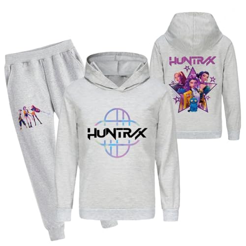Mengmiao Huntrix KPop Huntr/x Hoodie & 2-teiliges Set für Mädchen – Kurz Geschnittener Kapuzen KPop D-De-Mon H-Hunters Pulli Kids Pullover mit Druck oder Huntr/x Hoodie+Jogginghose Streetwear von Generisch