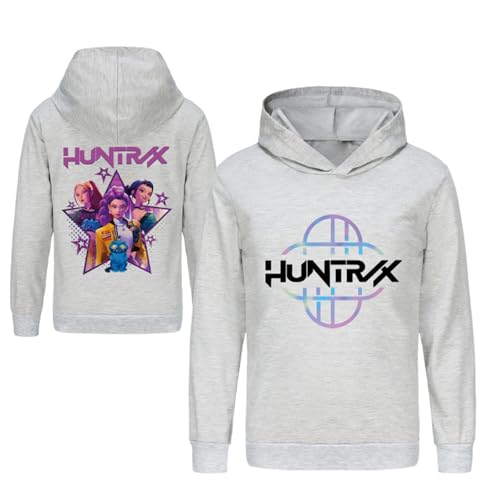 Mengmiao Huntrix KPop Huntr/x Hoodie & 2-teiliges Set für Mädchen – Kurz Geschnittener Kapuzen KPop D-De-Mon H-Hunters Pulli Kids Pullover mit Druck oder Huntr/x Hoodie+Jogginghose Streetwear von Generisch