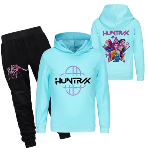 Mengmiao Huntrix KPop Huntr/x Hoodie & 2-teiliges Set für Mädchen – Kurz Geschnittener Kapuzen KPop D-De-Mon H-Hunters Pulli Kids Pullover mit Druck oder Huntr/x Hoodie+Jogginghose Streetwear von Generisch