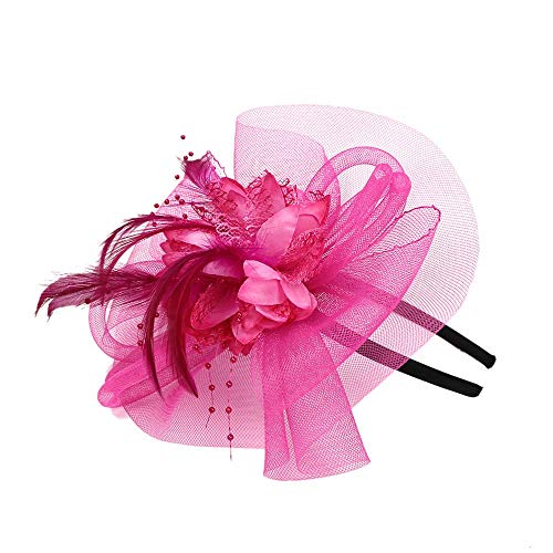 Mesh Cap Rot Fascinator Hochzeit YN und Stift Federn Hut Bänder Mesh Baseball Caps Trucker Cap Schwarz Herren (Hot Pink, One Size) von Generisch