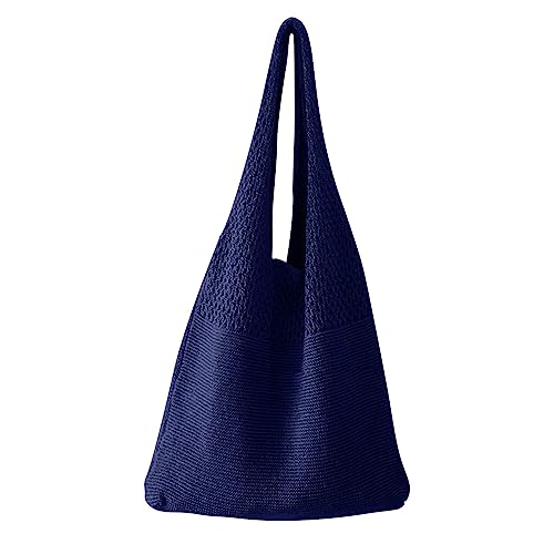 Mesh-Handtasche, Einkaufstasche, Mesh, ausgehöhlte Strandtasche, gestrickt, eine Schultertasche für Damen Damen Umhängetaschen (Blue, One Size) von Generisch
