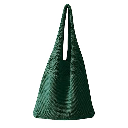 Mesh-Handtasche, Einkaufstasche, Mesh, ausgehöhlte Strandtasche, gestrickt, eine Schultertasche für Damen Kurze Hose Damen Mit Taschen (Green, One Size) von Generisch