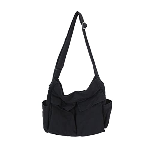 Messenger-Tasche aus Segeltuch, große Schultertasche, Umhängetasche mit mehreren Taschen, Schultertasche aus Segeltuch für Damen, Rose Bag, Schwarz , Einheitsgröße von Generisch