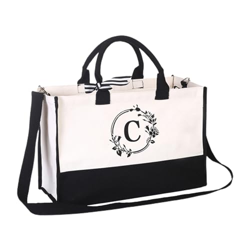 Messgeräte Taschen Initiale Canvas-Einkaufstasche W, Make-up-Tasche, Strand-Einkaufstasche für Frauen, Geschenke für Lehrer, Mutter, Freunde 14 Taschen (O, One Size) von Generisch