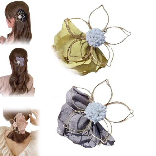 Metall-Haarspangen für Damen, niedliche Haarspangen, Blumenclips für Haar, kleine Haarspangen für Damen, Metall-Klauenclips für dickes Haar (gelb + hellschwarz) von Generisch