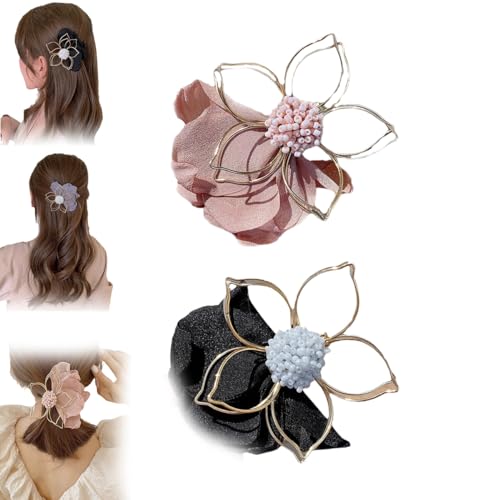 Metall-Haarspangen für Damen, niedliche Haarspangen, Blumenclips für Haar, kleine Haarspangen für Damen, Metall-Klauenclips für dickes Haar (schwarz + rosa) von Generisch