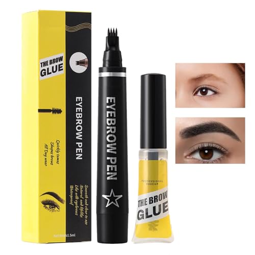Microblading Augenbrauenstift, Augenbrauenstift,Wasserfester Augenbrauenstift mit Pinselspitze | 4-Zinken-Gabel-Augenbrauen-Make-up-Flüssigkeitsstift mit Augenbrauengel für natürliche, haarähnliche Br von Generisch