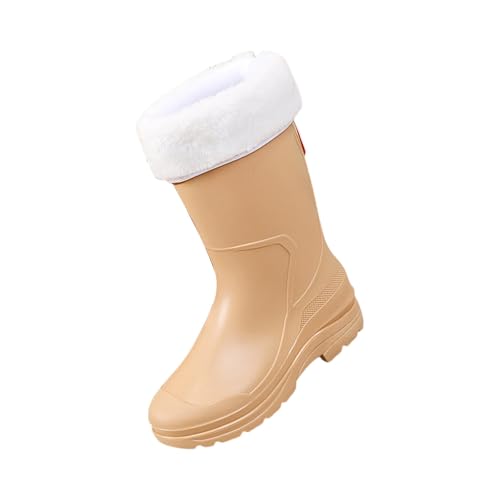 Mid Regenstiefel Damen,Regenschuhe für Damen,einfarbige Plateau Arbeitsstiefel Comfort Schwarze Schuhe Gefüttert Short Rain Boots Garden Outside Gummistiefel von Generisch