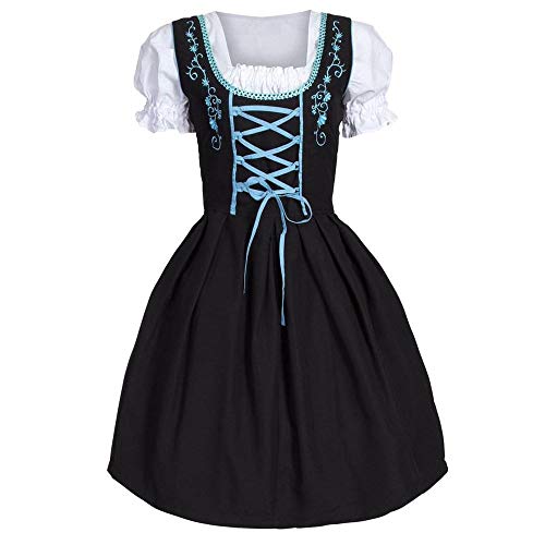 Midi Dirndl Rüschen Trachtenkleid mit Reißverschluss Bayern Oktoberfest Kleidung Drindl Frauenkostüm Dirndlschürze mit Satinband Trachtenset Abschlussballkleid Dirndlkleid Midi Damen Vintage von Generisch