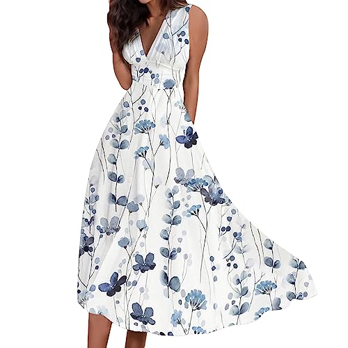 Midi Kleid Damen Sommer Kleidung Sommerkleid Lässiges Freizeitkleider Festliches Kleid Knielang Elegant Italienische Sommer Festlich Midi Kleid Lose V-Ausschnitt Strandkleid Strand Kleid von Generisch