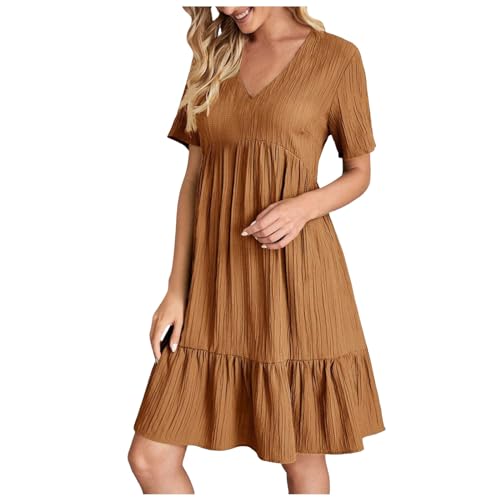 Midikleid Damen Sommer, Sommerkleid Damen Kurz V Ausschnitt Kleid Hochzeitsgast Sommer Festliche Kleider Freizeit Strandkleid Elegante Wickelkleid Knielang Sommerkleider Leicht Und Luftig, Brown, 3XL von Generisch