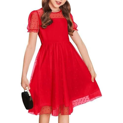 Midikleid Lässig A Linien Kleider Leicht Sommerkleider Luftig Strandkleid Modern Chiffonkleid Elegant Mädchen Mode Kinder Casual Abendkleider Oversize Partykleid(2-Red,150) von Generisch