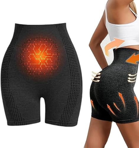 Mikro-Vibrationsmassagemodul, Eisseide, lon-Faser-Reparatur-Shorts, hohe Taille, ionische Shapewear, mittlere Taille, Body Shaper Shorts für Frauen, Schwarz , M von Generisch