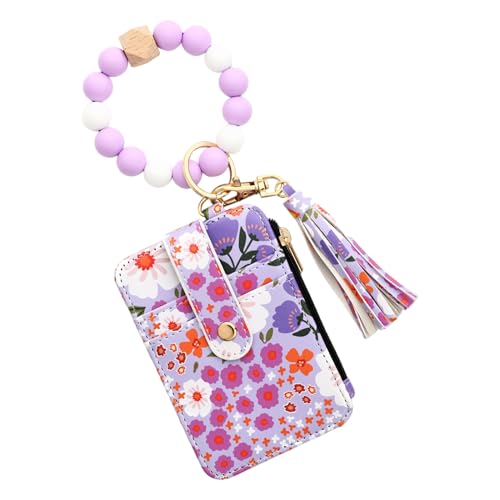 Mini -Kreditkarten -Brieftasche - Leder -Kreditkartenkoffer | Vintage Wallets | Kleine Blumen -Kunstleder -Brieftasche | Gefaltete Kante Faux Mit Reißverschluss In Tasche Und Süßer Schlüsselbund von Generisch