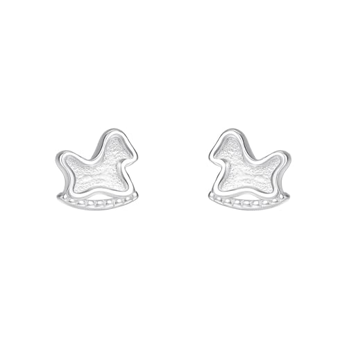 Mini Pferd Ohrstecker für Frauen 999 Reines Silber mit geometrischem Design (Silber) von Generisch
