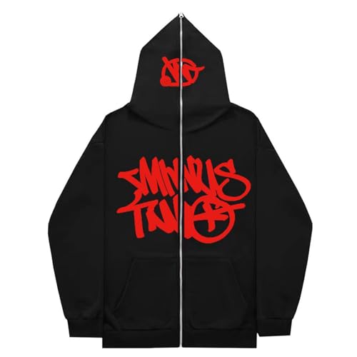 Minus Two Cargo Hoodie Herren Y2K Kapuzenpullover Hip Hop Streetwear Urban Pullover Unisex Casual Jacke Vintage Streetwear Jackenmantel für Mädchen und Jungen (Red, M) von Generisch