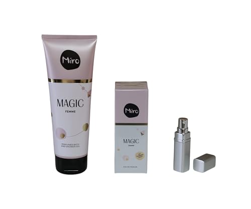 Miro Magic 1 x Eau de Parfum Spray 50 ml + 1 x eleganter Taschenzerstäuber + 1 x Bath & Shower Gel 250 ml von Generisch