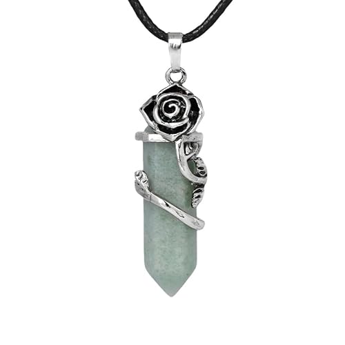 Mit Blumen Umwickelte Heilkristall Halskette, Reiki Naturstein, Sechseckiger, Spitzer Anhänger, Romantische Edelsteine, Schmuck, Geschenke Für Frauen, Männer, Liebhaber, Grüner Aventurin von Generisch
