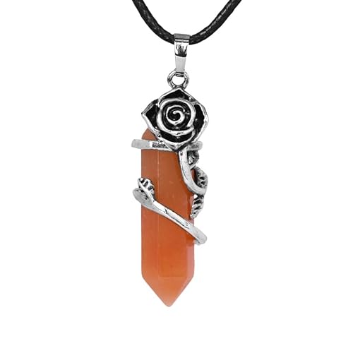 Mit Blumen Umwickelte Heilkristall Halskette, Reiki Naturstein, Sechseckiger, Spitzer Anhänger, Romantische Edelsteine, Schmuck, Geschenke Für Frauen, Männer, Liebhaber, Orange Jade von Generisch