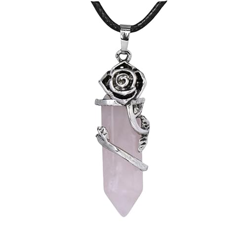 Mit Blumen Umwickelte Heilkristall Halskette, Reiki Naturstein, Sechseckiger, Spitzer Anhänger, Romantische Edelsteine, Schmuck, Geschenke Für Frauen, Männer, Liebhaber, Rosenquarz von Generisch