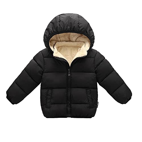 Mit Fell Jungen Kleinkind Baby Jungen Solide Winter Kapuzenmantel Jacke Dicke Warme Oberbekleidung Kleidung Outfits Jean Jack (Black, 3-4 Years) von Generisch