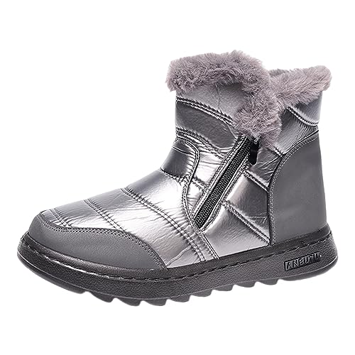 Mit Plateau Mode Frauen Winter Tuch Flache Reißverschluss Warm Halten Schnee Stiefel Bequeme Kurze Stiefel Schuhe Schuhe Damen Weite H Rot (Silver, 37) von Generisch
