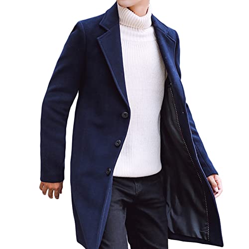 MittelLanger Einreiher für Herren Stilvolle Cabanjacken mit Fallendem Revers und Schmaler Passform Lässiger Business Trenchcoat für den Winter (Dunkelblau,5XL) von Generisch