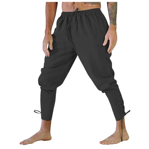 Mittelalter Hose Herren Piraten Hose mit Taschen für Knerval Mittelalter Kleidung Hose Piraten Renaissance Kostüm Schwarz Wikinger Kostümhose für Halloween Cosplay Fasching Kostüm Mittelalterhose von Generisch