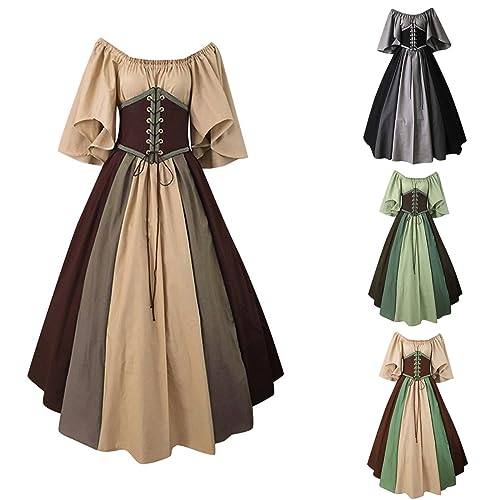 Mittelalter Kleid Damen Lang XXL Corsage Baumwolle Mittelalter Kleidung Sexy Gruselig XL Halloween Kostüm Große Größen Mittelalter Kostüm Vintage Halloween Kleid Renaissance Kleid von Generisch