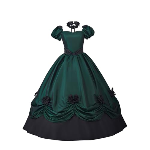 Mittelalter Kleidung Damen Kleid Kurzarm Renaissance Prinzessin Kleider Kostom Cocktailkleid Party A-Linie Kleidungs Viktorianisches Maxi Vintage Karneval Elegant Abendkleider von Generisch