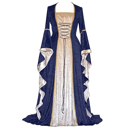 Mittelalter Kostüm Damen Kleid A-Linie Ballkleider Trompetenärmel Kleider Gericht Halloween Festkleid Vintage Partykleid Elegante Traditionelles Hofkleid Lange Cocktailkleid Renaissance Hexenkleid von Generisch