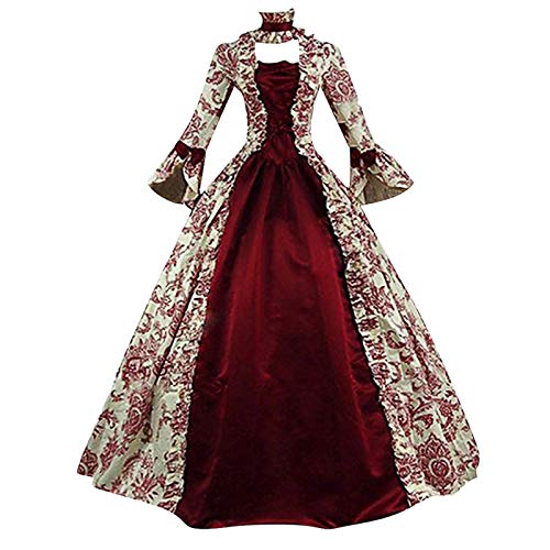 Mittelalter Kostüm Damen Kleid Halloween Festkleid Traditionelles Hofkleid Lange Cocktailkleid Trompetenärmel Kleider Gericht Vintage Partykleid Elegante A-Linie Ballkleider Renaissance Hexenkleid von Generisch