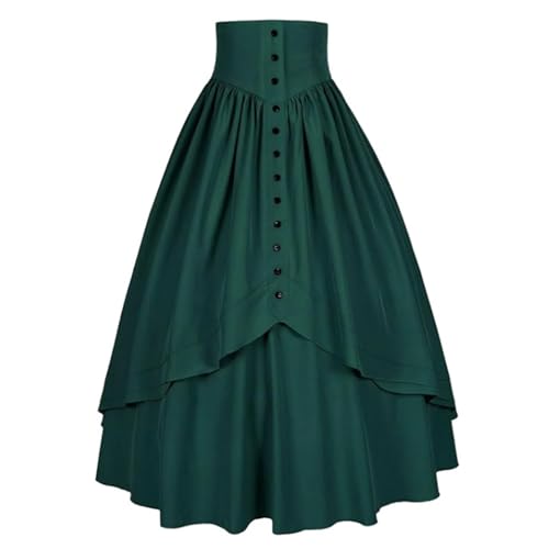 Mittelalter Rock Damen Lang Hohe Taille A-Linie Renaissance-Rock Halloween Kleidung Renaissance Unregelmäßiger Gestufter Elegant Faltenrock Mit Kordelzug Midirock Steampunk-Stil Casual Piratenrock von Generisch