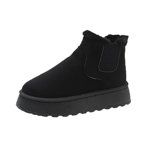 Mittelalter Schuhe Bequem Breite Fuße Winterstiefel Winter Thermo Fleece Gefüttert Stiefeletten Freizeit Plateau Rutschfest Ohne SchnüRsenkel Schneestiefel Schlupfschuhe Damen Schwarz 39 von Generisch
