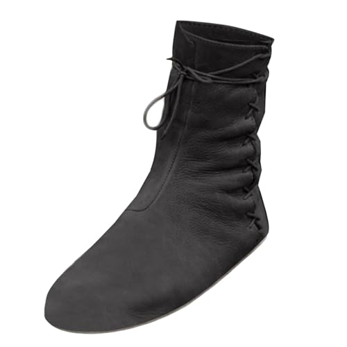 Mittelalter Schuhe Damen Stiefel PU Leder Schnürstiefel Renaissance Damenstiefel Retro Cowboystiefel Mit Schnürung Halbhohe Ritterstiefel Übergangsstiefel Halloween Cosplay Kurzstiefel Stiefeletten von Generisch