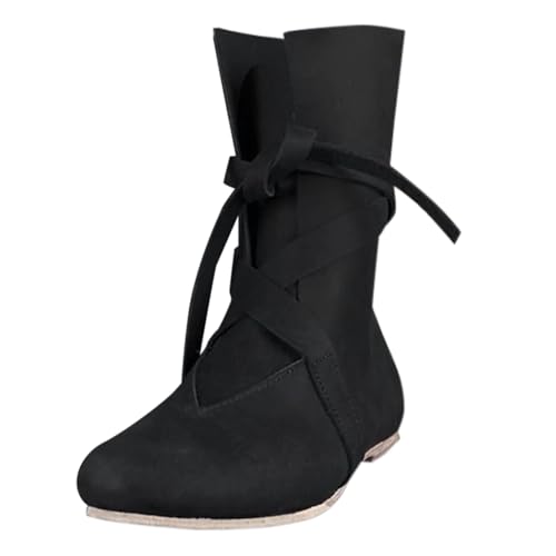 Generisch Stiefeletten Herren Braun Flach, Mittelalter Schuhe Herren Damen Elegante Trachtenstiefelette Braun Schlupfstiefel Vintage Übergangsstiefel Ethno Wikingerstiefel Weich Bequem Halbstiefel von Generisch