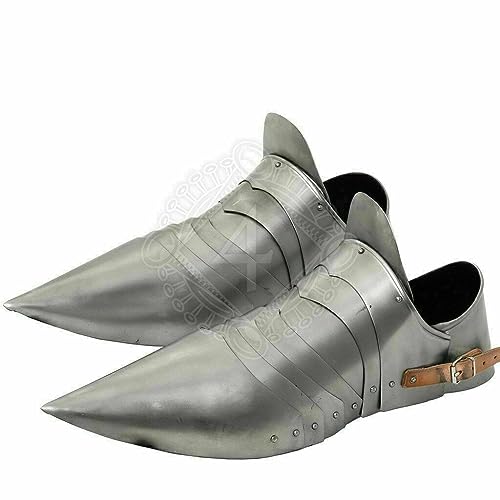 Mittelalterliche Rüstung Sabaton Historischer Ritter Larp Krieger Schuhe Sabaton Kampf Gothic Füße Rüstung Schuhe Rollenspiel Kostüm, silber, Einheitsgröße von Generisch