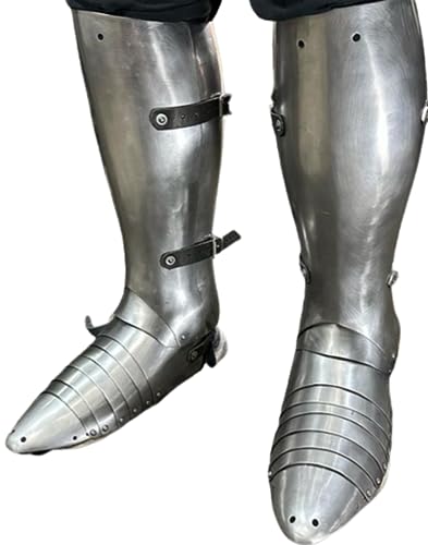 Mittelalterliche Rüstungssabatons Ritter Larp Krieger Sabaton Italienische Gothic Kreuzritter Rüstung Schuhe Rollenspiel Kostüm Halloween, silber, One size von Generisch