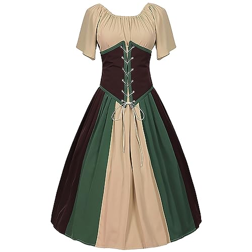 Mittelalterliches Kleid für Damen mit Korsett-Glockenärmeln im Stil des 18. Jahrhunderts, irisches Überkleid, Bauern-Tops, Chemise, Boho-Set, Halloween, Cosplay-Kostüme von Generisch