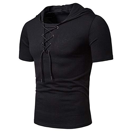 Mittelalterliches Leinenhemd Herren Kurzarm T-Shirt Retro Vintage Sommer Hip Hop Casual Streetwear T-Shirt Y2K Laufen Top Mode Strand Stand Kragen Kostüm Cosplay Gothic Pirat, Schwarz , Medium Mittelalterliches Leinenhemd Herren Kurzarm T-Shirt Retro Vintage Sommer Hip Hop Casual Streetwear T-Shirt Y2K Laufen Top Mode Strand Stand Kragen Kostüm Cosplay Gothic Pirat, Schwarz , Medium von Generisch