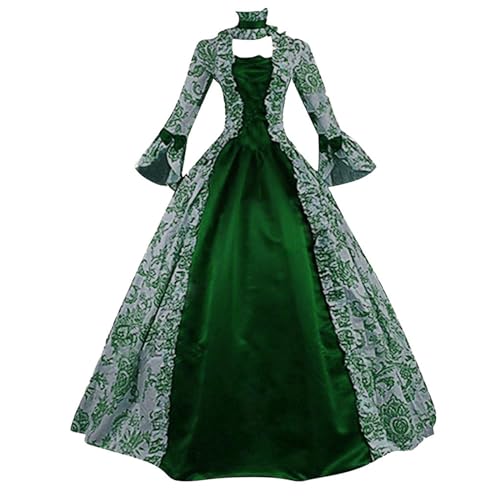 Mittelalterliches Vintage Hofkleid Damen Gothic Retro Patchwork Abendkleid mit Spitze Renaissance A Line Swing Cocktail Kleider Langarm Korsett Puff Prinzessin Kleider Viktorianisches Abendkleider von Generisch
