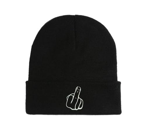 Mittelfinger Zeichen Bestickt Beanie Mütze Wintermütze Schwarz, Schwarz , Einheitsgröße von Generisch