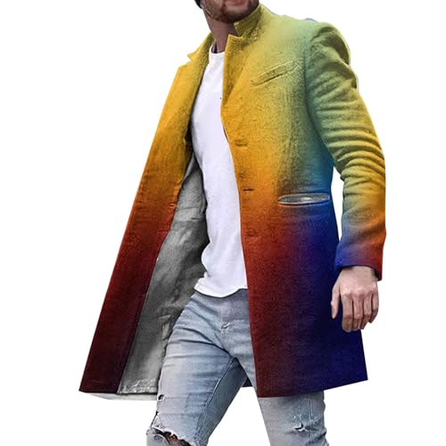 Mittellanger Punk Rock Hip Hop Trenchcoat Herren Warme Winterjacken Slim Fit Business Casual Peacoat Cardigan Overcoat Mit Knöpfen Klassischer Windbreaker Slim Fit Stoffjacke Stehkragen Erbsenjacke, von Generisch