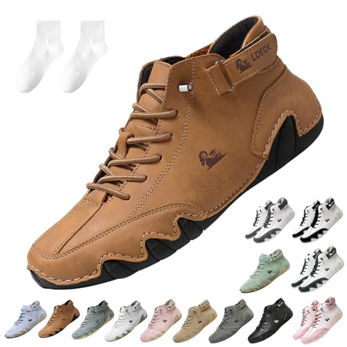 Mivoxa Schuhe Leder Herren, Alpaca Schuhe Herren Damen, OrthopäDische Premium Barfuß-Lederschuhe Wasser rutschfest (Hellbraun, Erwachsene, 44, Numerisch, EU Schuhgrößensystem, M) von Generisch
