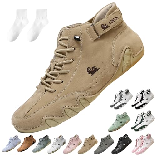 Mivoxa Schuhe Leder Herren, Alpaca Schuhe Herren Damen, OrthopäDische Premium Barfuß-Lederschuhe Wasser rutschfest (Khaki, Erwachsene, 40, Numerisch, EU Schuhgrößensystem, M) von Generisch