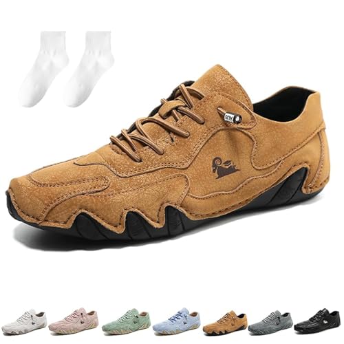 Mivoxa Schuhe Leder Herren, Alpaca Schuhe Herren Damen, OrthopäDische Premium Barfuß-Lederschuhe Wasser rutschfest (Niedrig Hellbraun, Erwachsene, 47, Numerisch, EU Schuhgrößensystem, M) von Generisch