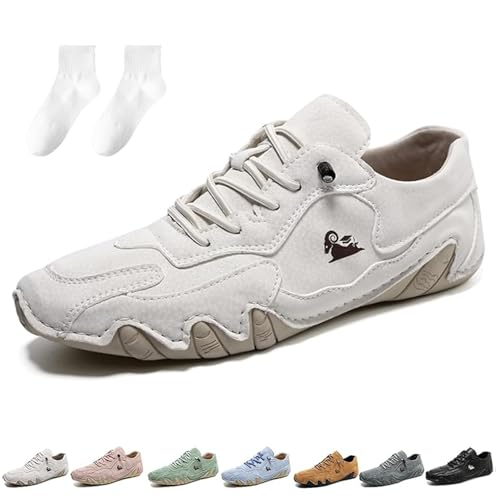 Mivoxa Schuhe Leder Herren, Alpaca Schuhe Herren Damen, OrthopäDische Premium Barfuß-Lederschuhe Wasser rutschfest (Niedrig Weiß, Erwachsene, 48, Numerisch, EU Schuhgrößensystem, M) von Generisch