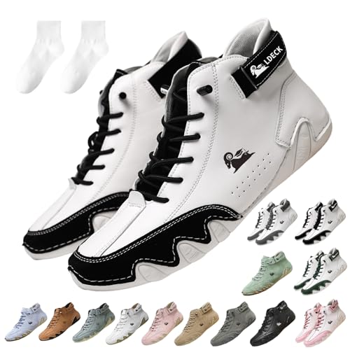 Mivoxa Schuhe Leder Herren, Alpaca Schuhe Herren Damen, OrthopäDische Premium Barfuß-Lederschuhe Wasser rutschfest (Weiß und Schwarz, Erwachsene, 39, Numerisch, EU Schuhgrößensystem, M) von Generisch